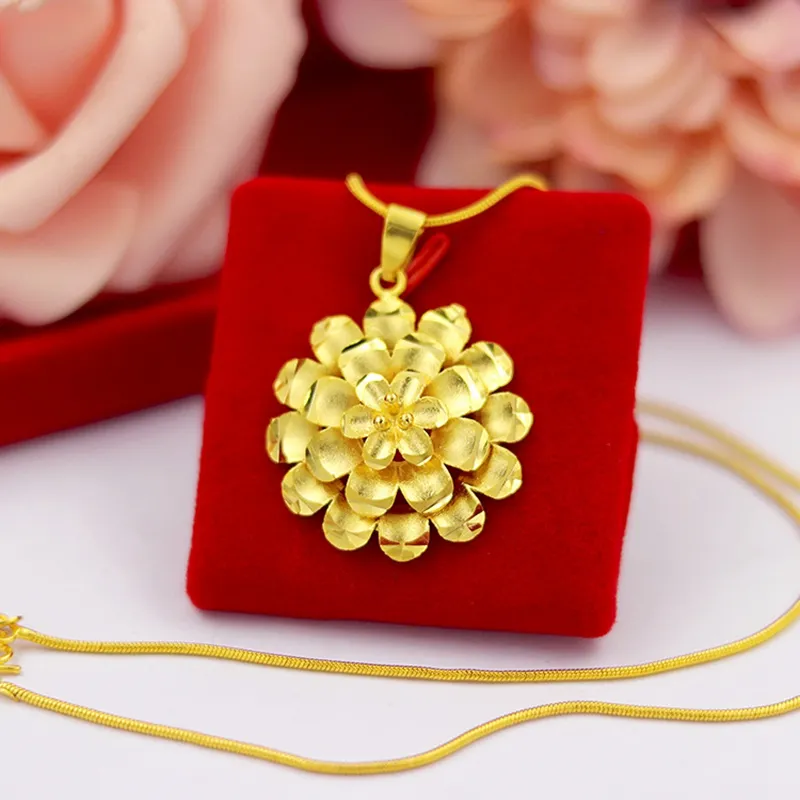 Schichten-Blumen-Anhänger-Kette, 18 Karat Gelbgold gefüllt, hübsche, exquisite Charm-Anhänger-Halskette, Hochzeit, Party, Geschenk