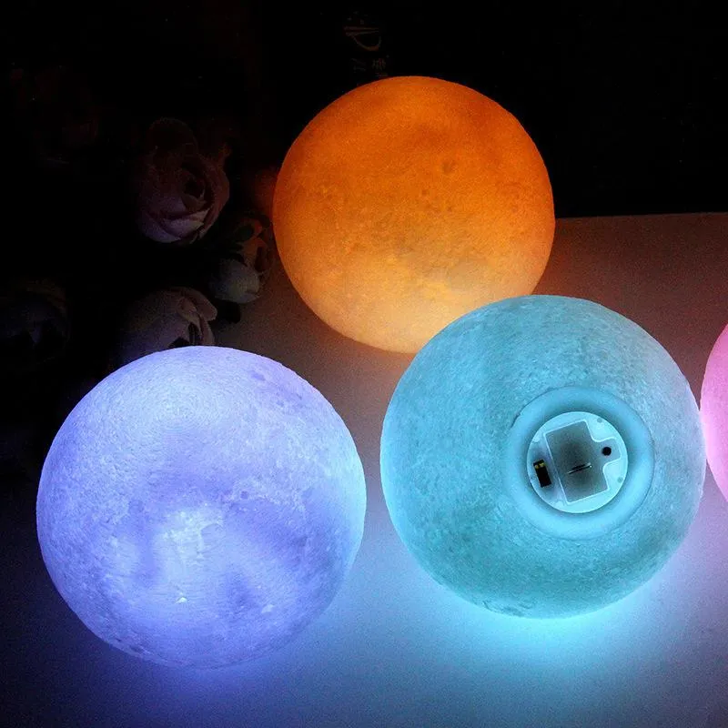 Venta de impresión 3D Botón de lámpara de luna Control LED Luz de noche Hogar Impresión 3D creativa LED luna atmósfera de ahorro de energía luz de noche