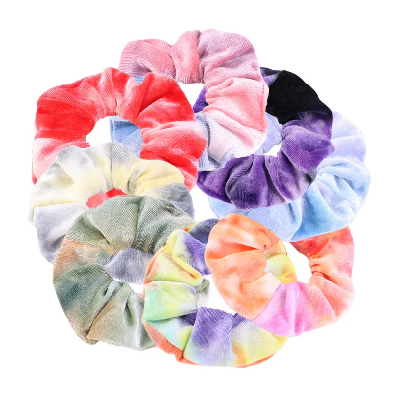 Tanie Krawat Barwiony Scrunchie Aksamitne Akcesoria Do Włosów Dla Dziewczyn Opaski Elastyczne Gumowe Włosy Krawat Włosy Rope Ring Ponytail Holder