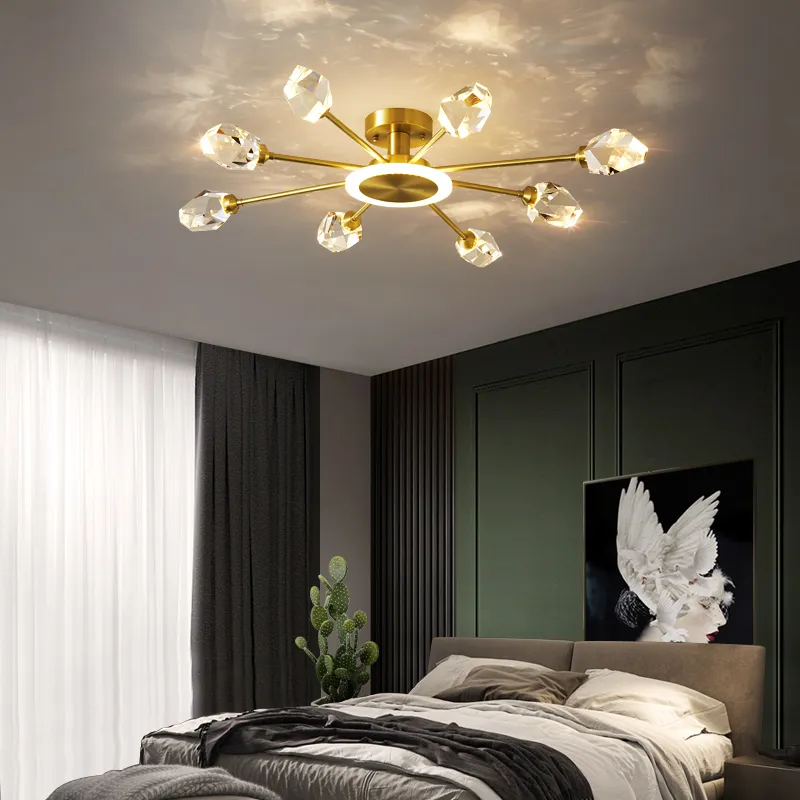 Все медь гостиной кристалл лампы привело потолочный светильник лампы подвесные светильники современный минималистский атмосфера дома Nordic алмазными спальни