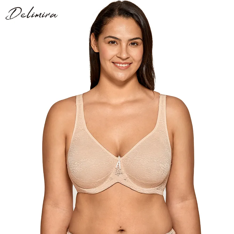 DELIMIRA Women's Seamless Tshirt Bras Plus Size Full Coverage Underwire  Lightly Lined Bra Up to F