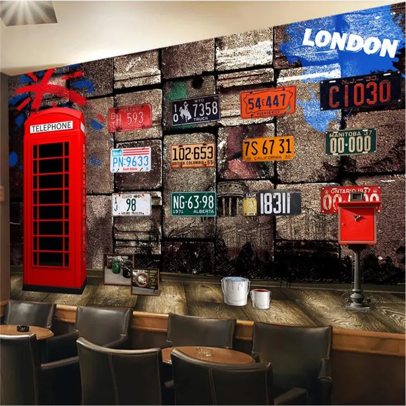 Fondos de pantalla estilo británico retro nostálgico tela de teléfono rojo placa de matrícula fondo mural Fondos de pantalla estilo británico retro nostálgico tela de teléfono rojo placa de matrícula fondo mural
