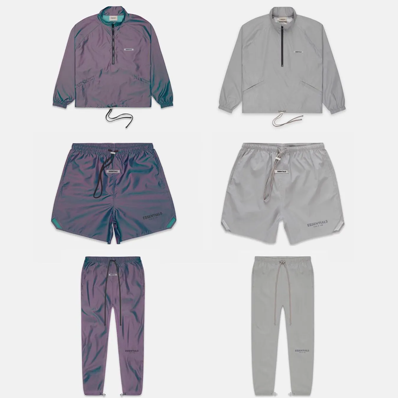 FOG Fear Of God Essentials Metallic Iridescent Nylon Set Grey 