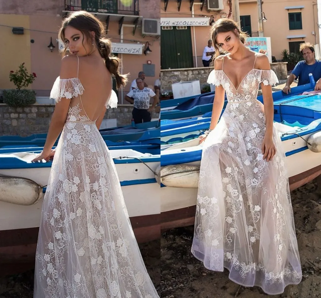 Vestidos de Noiva New Boho Lace Wedding Dress A-Line V-halsband Brudklänning Bröllopsklänning Party 2020 PFW113087