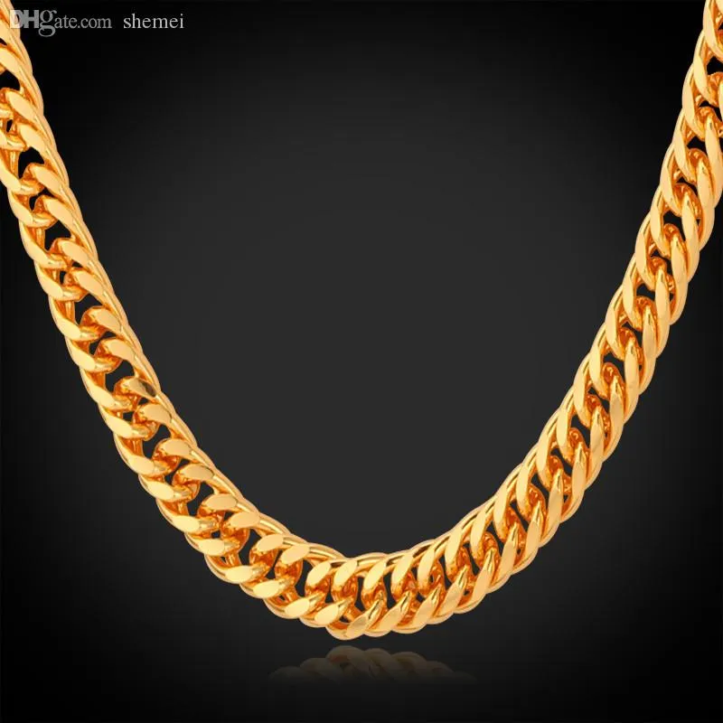 Hela guldkedjan halsband män 18k stämpel 18k real guld pläterad 6mm 55 cm 22 halsband klassisk trottoarkant kubansk kedja hiphop män 262d