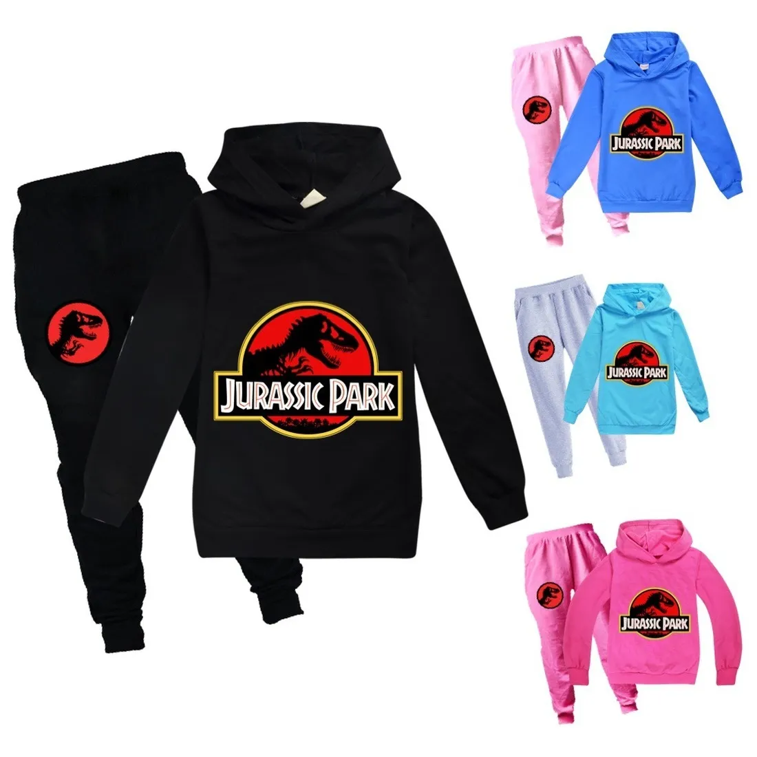 Criança Meninos Conjunto de Roupas Primavera Outono Moda Hoodies Tracksuit Jurassic Park Capuz T-shirt Terno Crianças Crianças Criança Menina Moletom