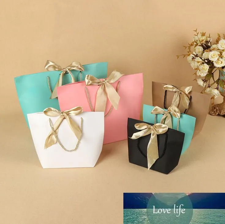 5 colors Paper gift bag with ribbon handle color garment bag Child clothing packaging gift paper bag SN1511