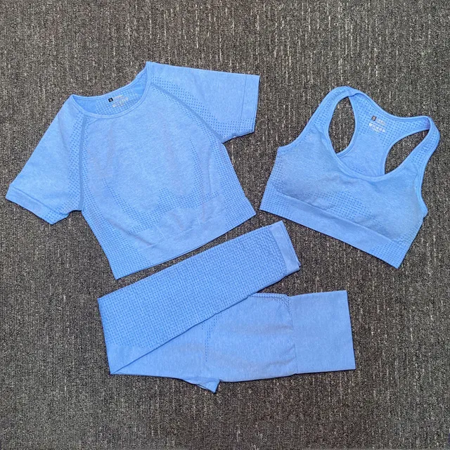 Fashion Designer Womens Cotton Yoga Suit Gymwear Sportwear Tracksuits Fitness Sport three Piece set 3pcs pants bra t-shirts Leggings outfits