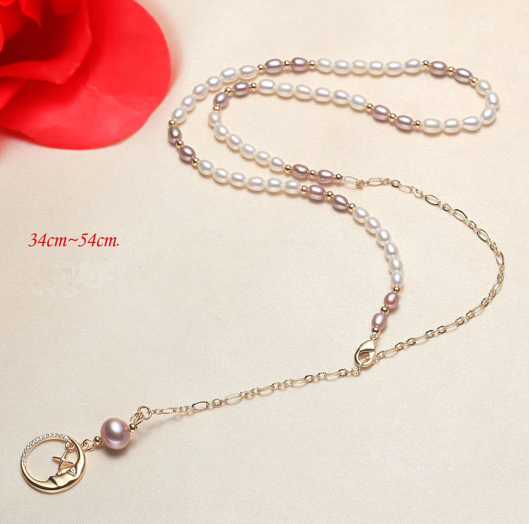 (Chaîne de cou de perles étoile lune) collier de perles d'eau douce naturelles mode pendentif réglable polyvalent vente en gros