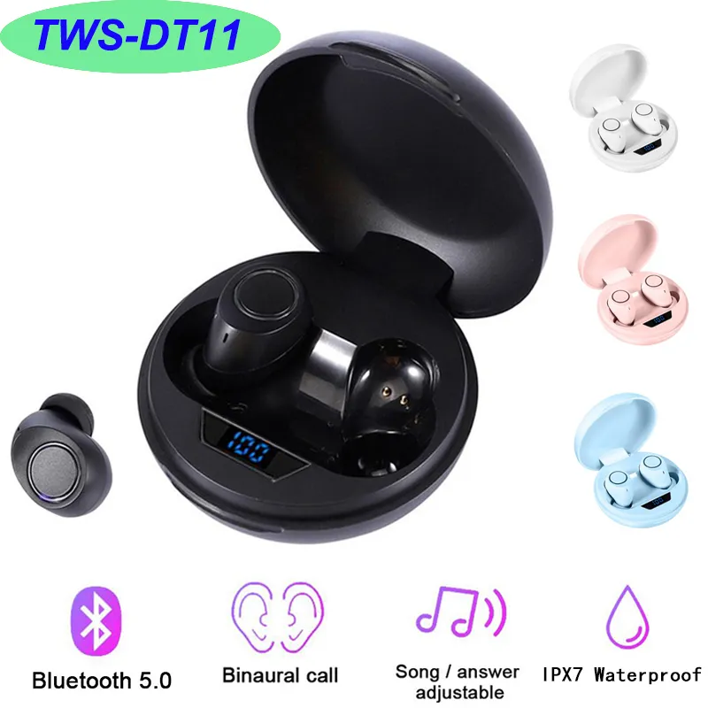 DT11 DT11 الأحدث TWS سماعات Earsets التحكم باللمس سماعات HIFI الصوت اللاسلكية الرياضة سماعات الأذن مع IPX7 ماء بكلتا الأذنين نداء