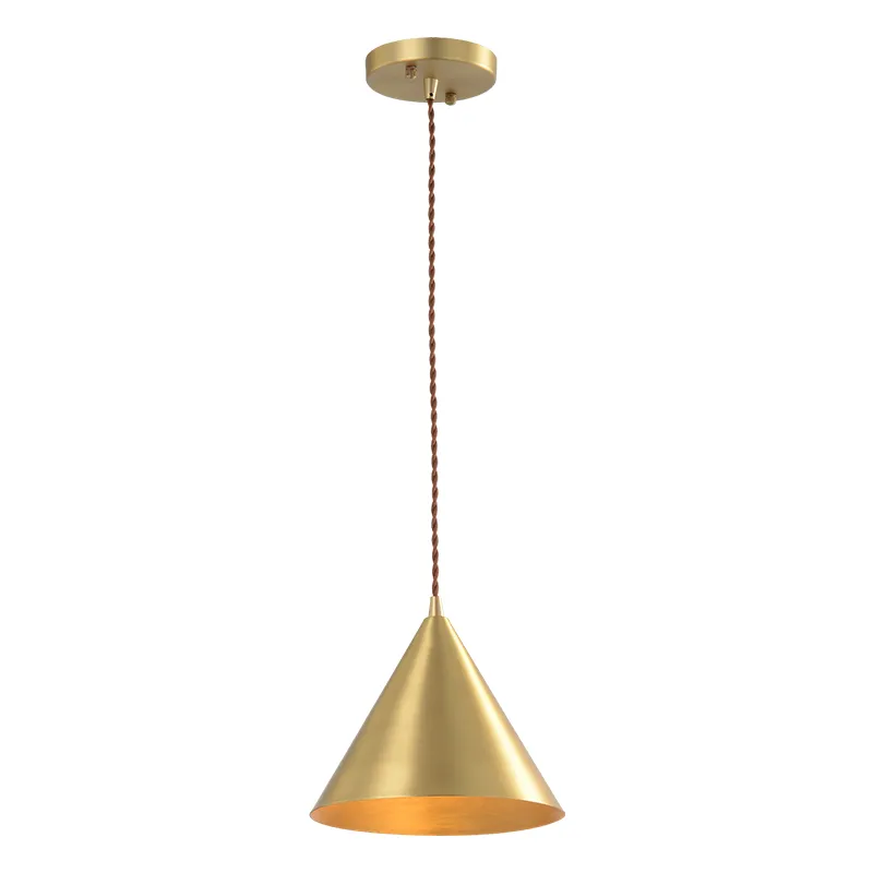 Full Copper Cone Shape Small Pendant Light Nordic Retro Bedside Restaurant Bar Indoor Decor Single Head Hanging Lamp E27 Led Light