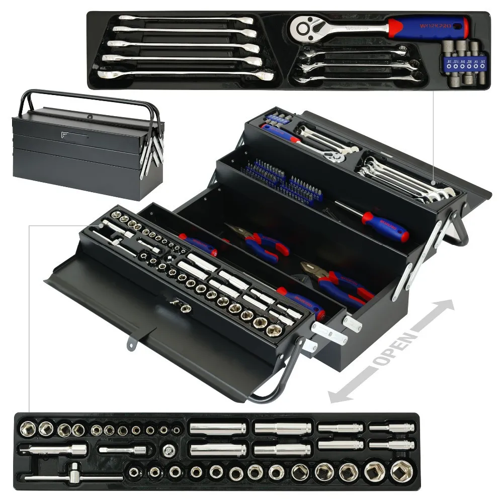 Combination Tool Set with Metal Tool Box for Household Repair and DIY ...
