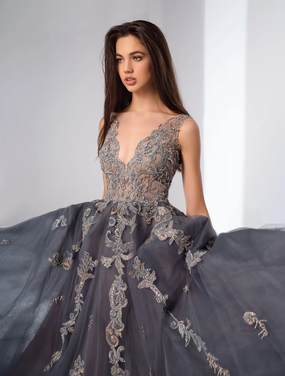 2021 Customizable V Neck Lace Applique Beaded Gray... From Newdeve, $128.15  | DHgate.Com