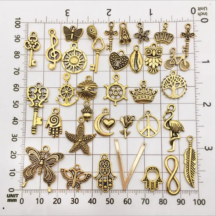 Charms for Jewelry Making - 100 Pcs DIY Gold Pendants for Earrings  Bracelets Necklaces Supplies Mixed Alloy Beads for Jewelry Making Earrings