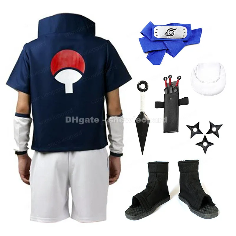 edição Uchiha Sasuke Cosplay Whole Set Vestuário Sapatos Headband Arma  Bloco de Fanny Leg saco Infância V1 Naruto Mens Halloween Outfit