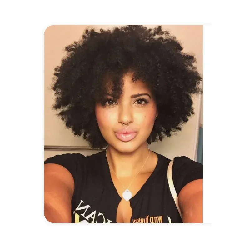 Perruque Courte Bouclée Pour Femme - Cheveux Humains Indiens - Couleur Brun - Longueur 8" (20cm) + Cadeau