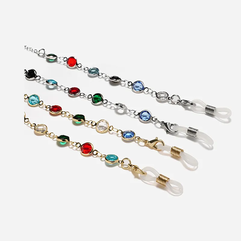 or ou d'argent des chaînes de lunettes galvaniques lecture de retenue de porte en verre décoré avec des perles acryliques plates colorées