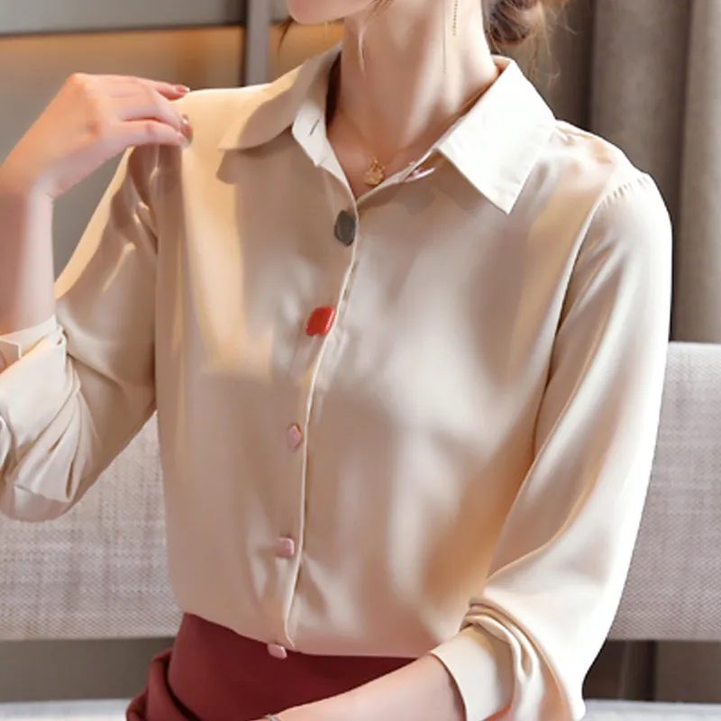 Long sleeve women blouses shirts blouse women blusas mujer de moda 2020 turn down collar office chiffon blouse shirt tops D440