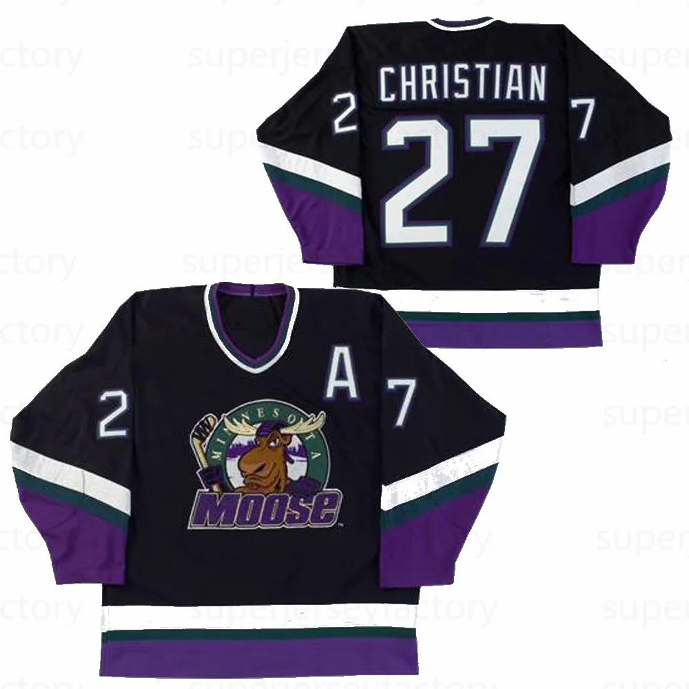 27 Dave Christian Minnesota Moose Svart hockeytröja Filmhockeytröjor Alla sydda svarta gratis frakt