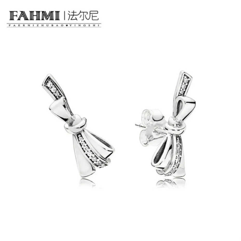 Fahmi 100% Sterling Silver 1: 1 Glamour 297234CZ Brilliant Bow Kolczyk Oryginalne Kobiety Wedding Moda Biżuteria 2018 Prezent