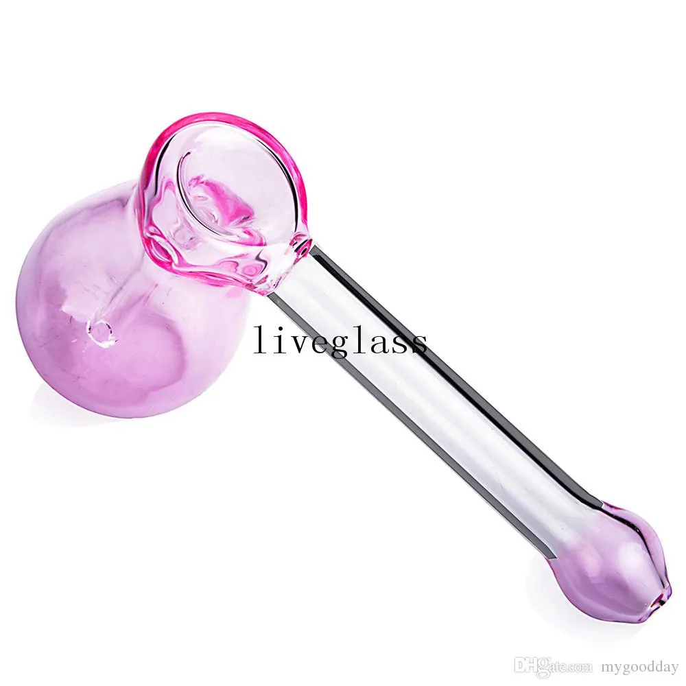 pink Cute Mini Glass Tobacco Smoking Water Pipes For Glass Bongs Spoon Bubbler Recycler Tube With Side Carb Hole blue