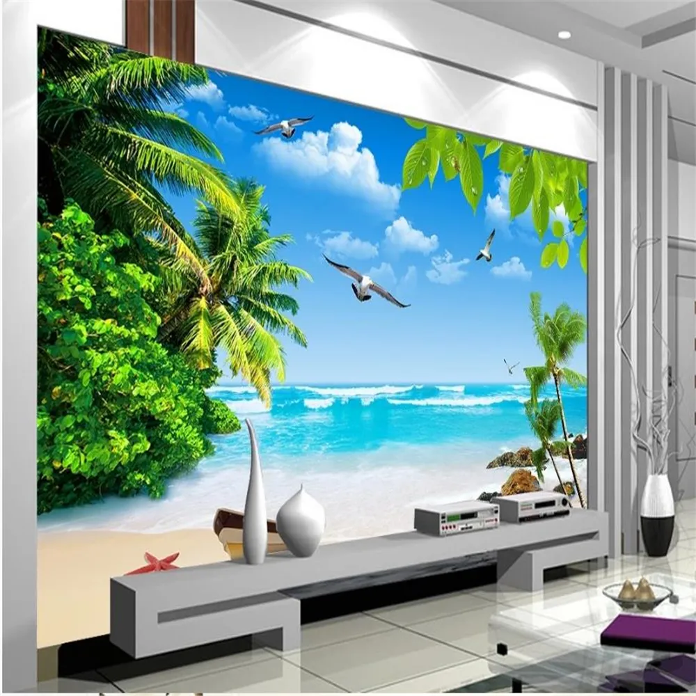 Custom Bakgrundsbilder Foto Island Seaside Scenery Wallpapers 3D TV Bakgrund Vägg Modern Bakgrund för vardagsrum