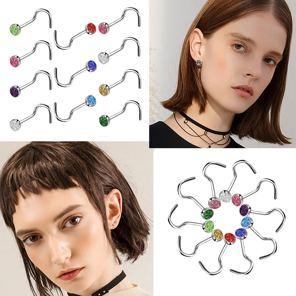 60 teile/los Strass Kristall Edelstahl Nase Schmuck Gerade Stud Bar Piercing Nasenring Septum Piercing Nasenloch