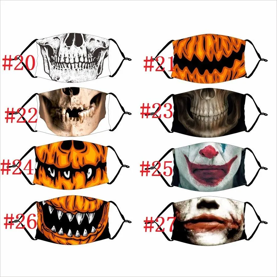 Schädel Halloween 3D Malerei Kürbis Grimasse Baumwolle Gesichtsmaske wiederverwendbare schützende PM2.5 Kohlefilter waschbare Kind Erwachsene Gesichtsmaske JXW666