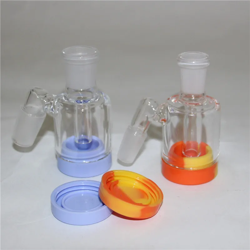 Rauchende Mini-Glas-Aschefänger-Wasserpfeife mit 7-ml-Silikonbehälter, 14-mm-18-mm-Aschefänger für Bong-Dab-Ölbohrinsel-Wasserpfeifen