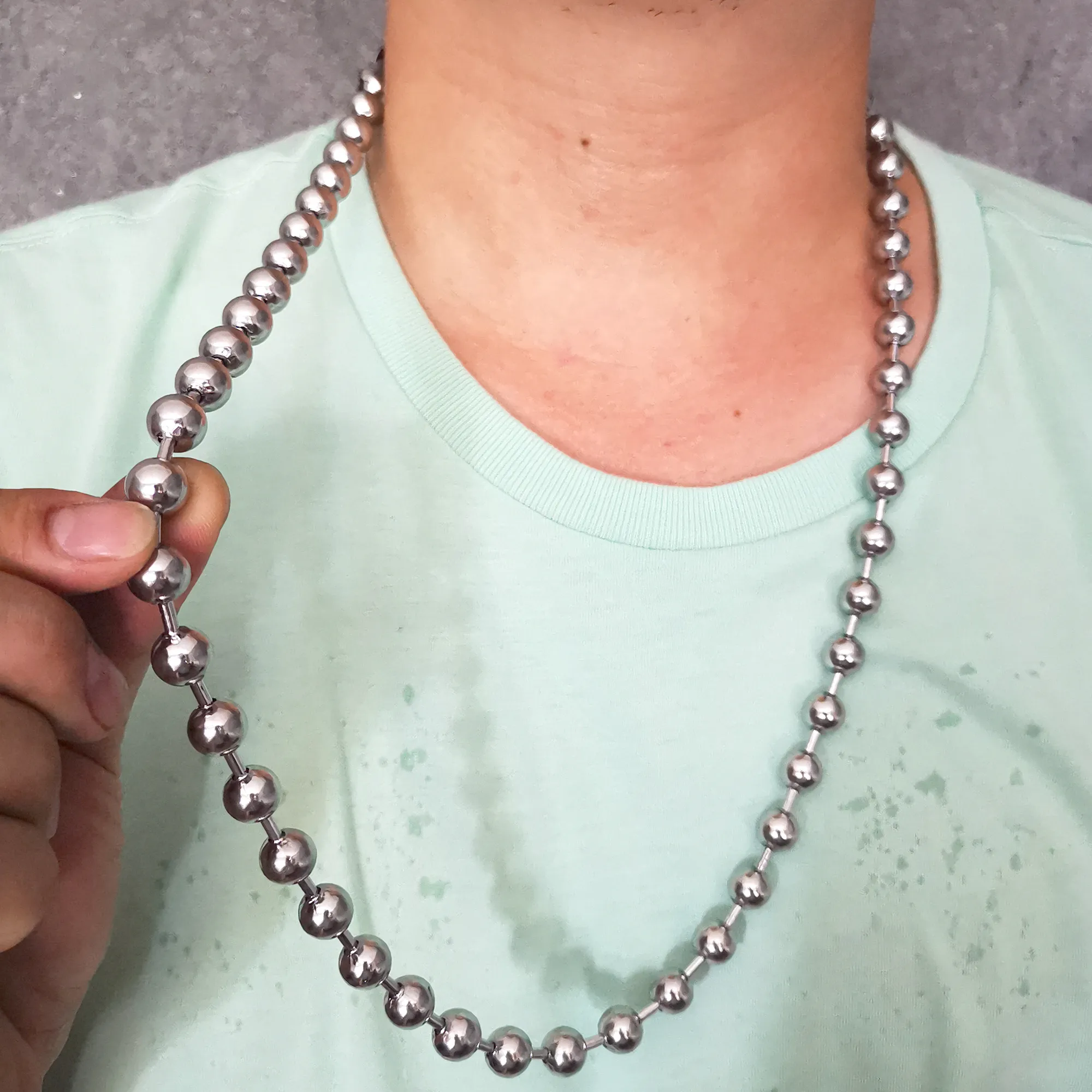 DIY Mens Jewelry: 10mm Wide Silver Stainless Steel Ball Chain