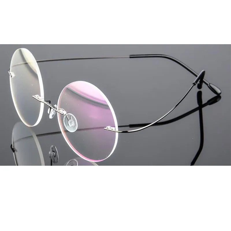 Модные солнцезащитные очки в оправе в стиле ретро, круглые титановые очки в оправе, мужские металлические без оправы, супер легкие, безвинтовые очки для близорукости Nerd13255