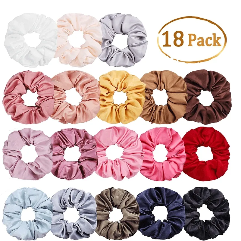 Satin Solid Hair Scrunchies Women Elastic Hair Bands Stretchy Scunchie Girls Headwear Silky Loop Ponytail Holder 34 Färger M2577