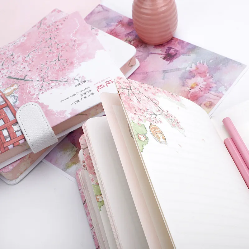 Блокнот Свежесть Свежесть Скачений Красивая вишня Blossom Sakura Магнитная Пряжка Дневник Дневник Ноутбук
