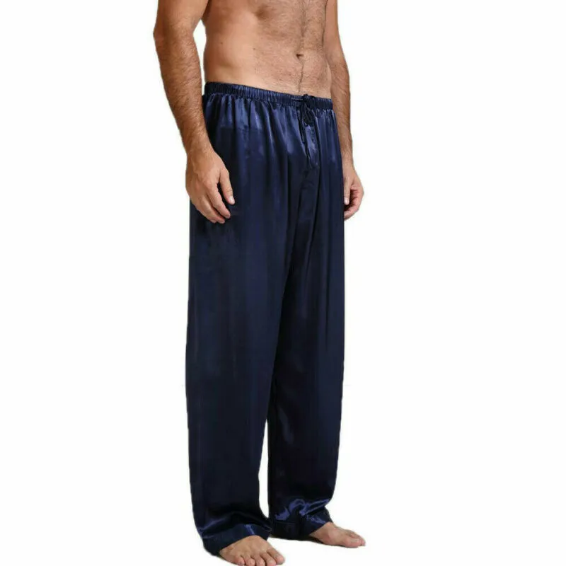 Casual Men Pants Loose Silk Satin Pajamas Nightwear Sleepwear Pyjamas Pants Sleep Bottoms Trousers255i