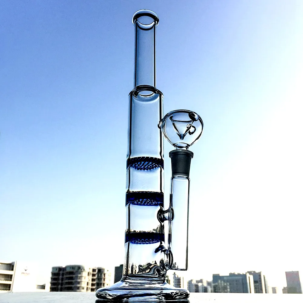 Высокое качество Прямая трубка Стекло Бонги 10 дюймов Высота Три Dab Нефтяная вышка 14mm Совместное с чашей