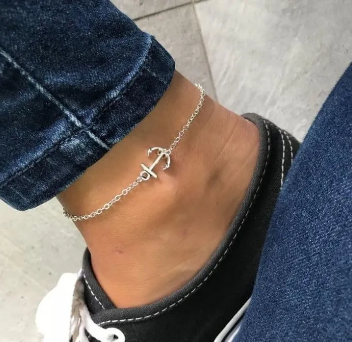 20 sztuk Kobiety Srebrny Kotwica Charms Łańcuch Kostka Anklet Bransoletka Boso Sandal Plaża Nożna Biżuteria