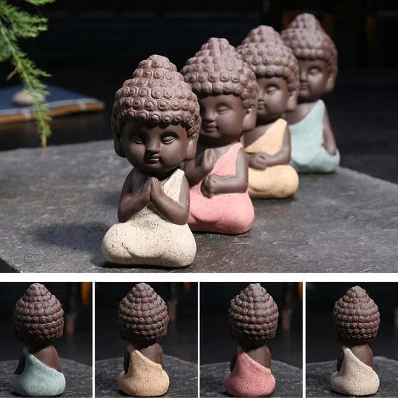 Petit Bouddha Statue Moine Céramique Artisanat Figurine Thé Ornement Art  Décor