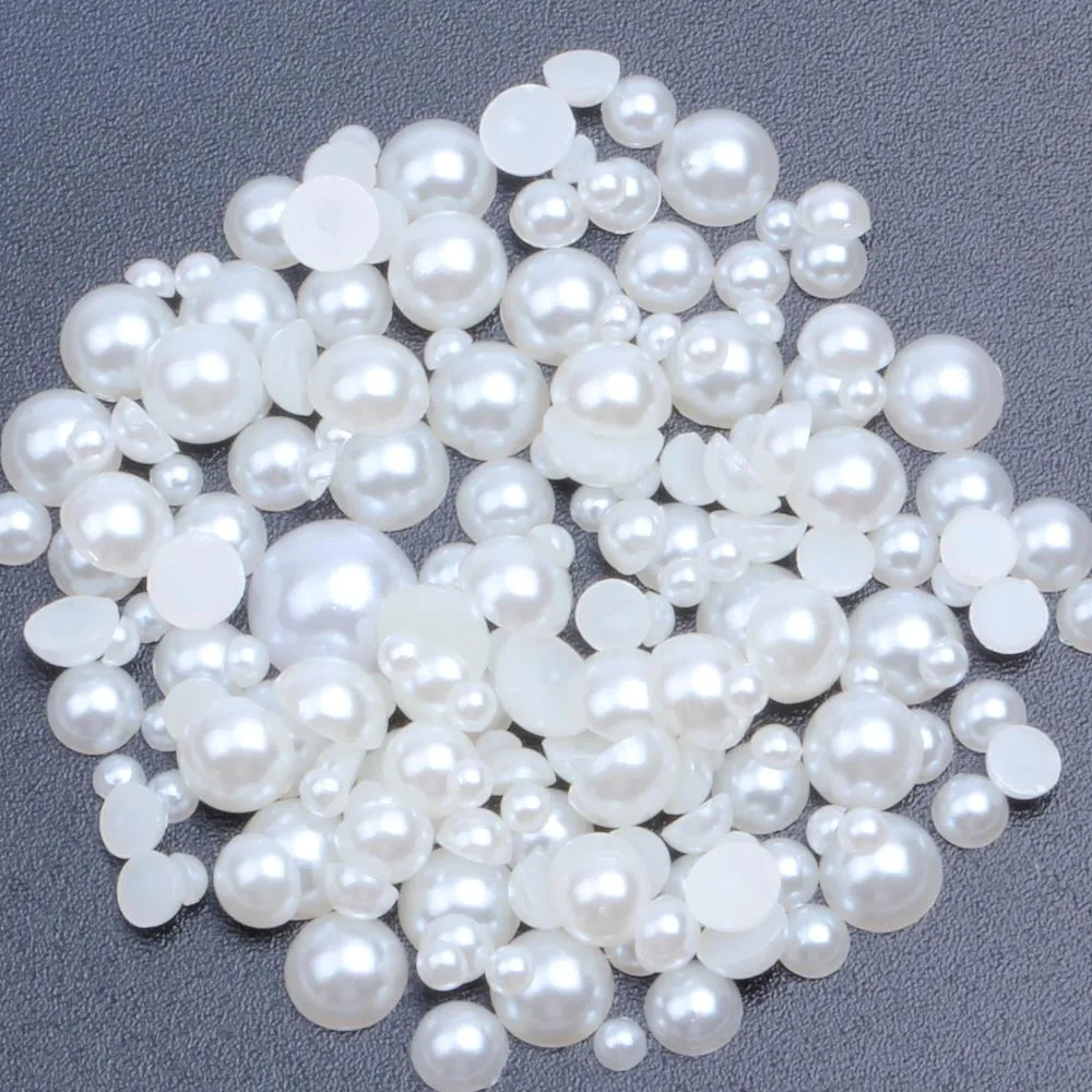 White And Ivory 1000pcs 16mm Half Round Flatback Pearls Beads Glue On Resin Gems For Clothes Dresses DIY Jewelry Accessories