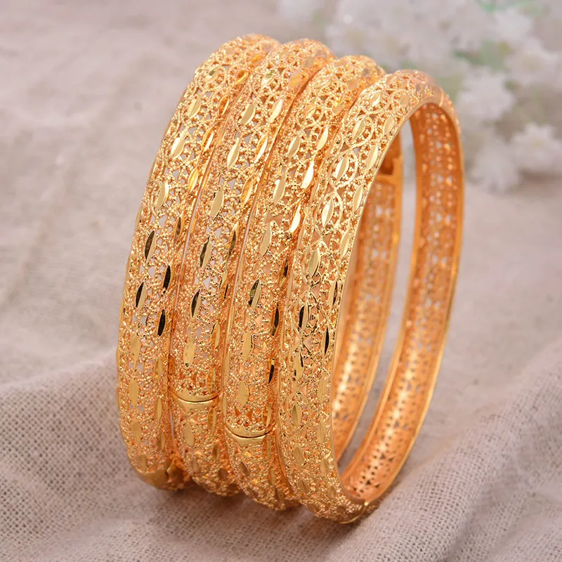 24K 4Pcs/lot Dubai India Ethiopian Yellow Solid Gold Filled Lovely Bangles For Women girls party jewelry Bangles&Bracelet gifts