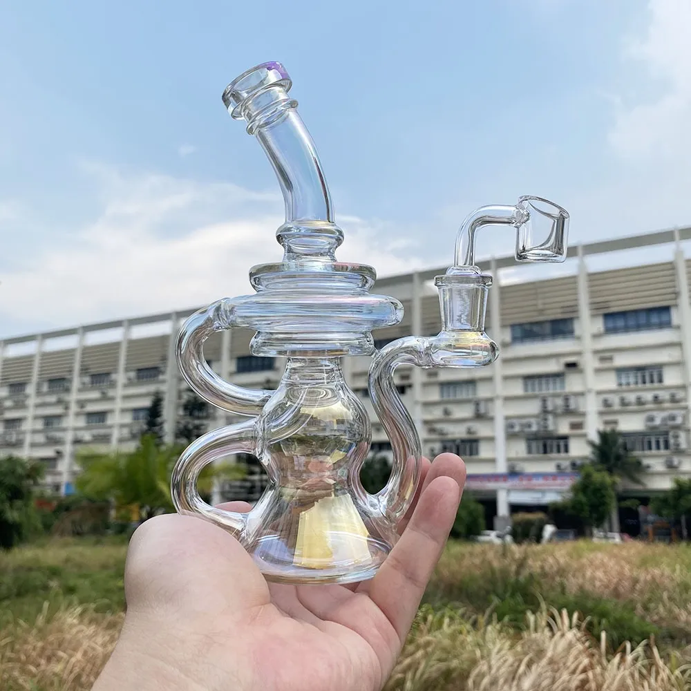 Klein Recycler dab rig plate-forme pétrolière en verre capiteux arc-en-ciel lueur verte conduites d'eau en verre colorées mini bangs d'eau barboteur avec banger de quartz de 14mm