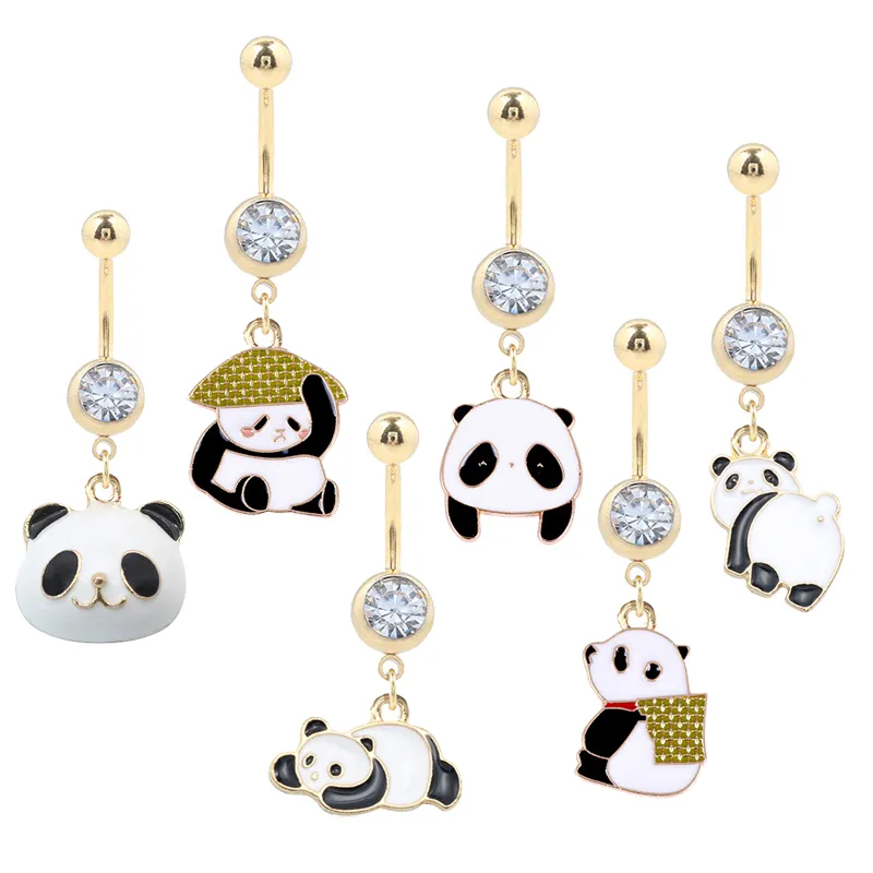 Andere 1pc Leuke Panda Bungelen Navel Belly Button Rings Oreja 14G Gold Color Piercing 316L stalen sieraden