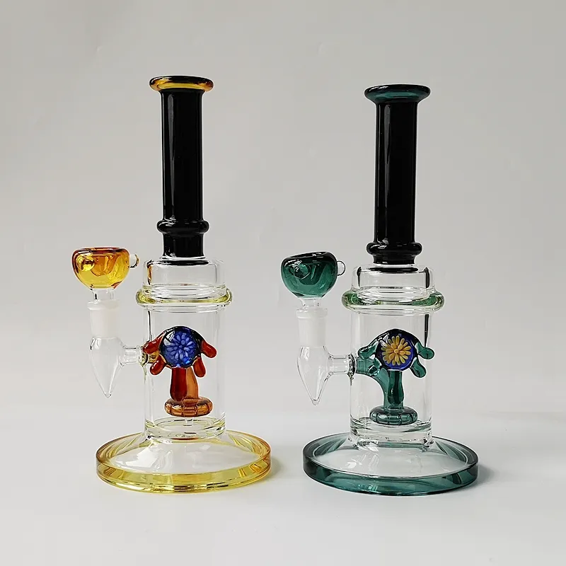 Beau tube droit Bong épais pommeau de douche perc Conduites d'eau Narguilés 14mm Femelle Joint Heady Oil Rig avec bol