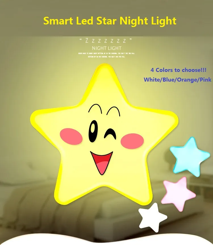 Мини милая звезда светодиодный ночной свет EU / US AC 110-220V PULG-в розетка легкие прикроватные стены света датчик света контроль детей детская ночная лампа