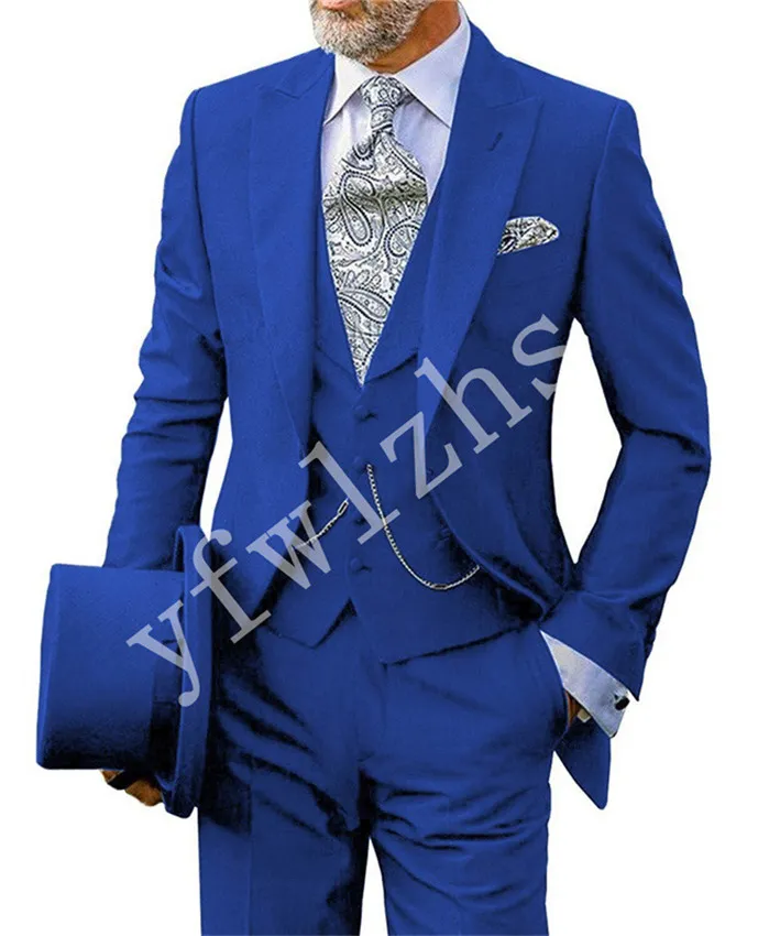 Beau One Button Groomsmen Peak Lapel Groom Tuxedos Hommes Costumes Mariage / Bal / Dîner Meilleur Blazer Homme (Veste + Pantalon + Cravate + Gilet) W505