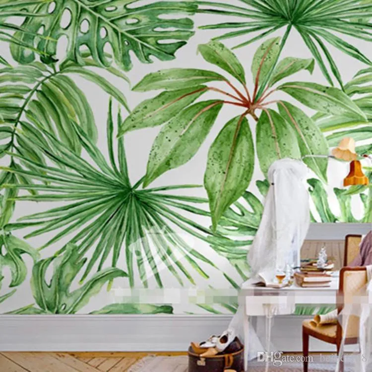 Green Tropical Leaves Poster Mural Wallpaper For Living Room Wall