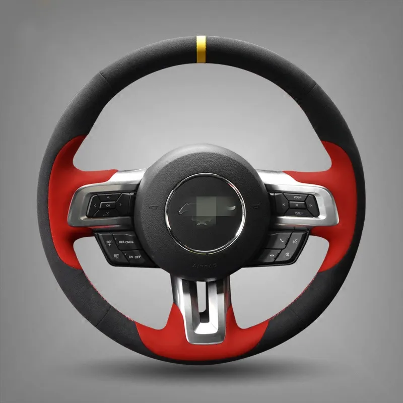 التوجيه الأسود الجلد المدبوغ المخاطة يدويا تغطية عجلة القيادة لفورد موستانج 2015-2019 موستانج GT 2015- 2019
