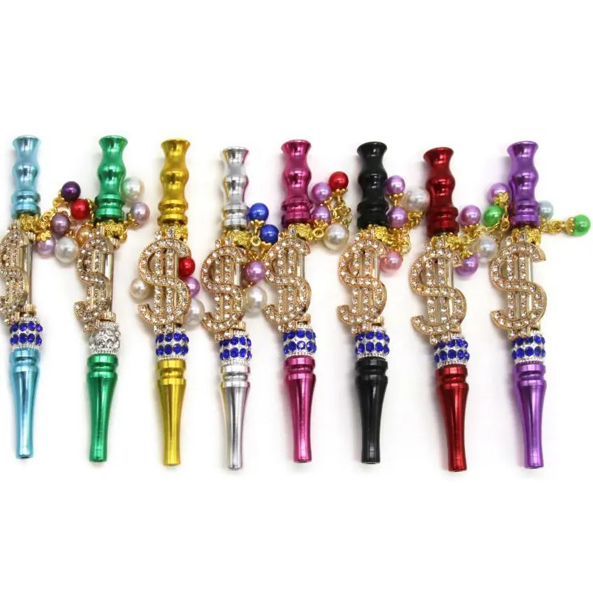 Crystal Smoking Pipe Portable Hookah Tips Hanging Bead Blunt Holders s Metal Smoke Shisha Detachable 115mm KKA8029