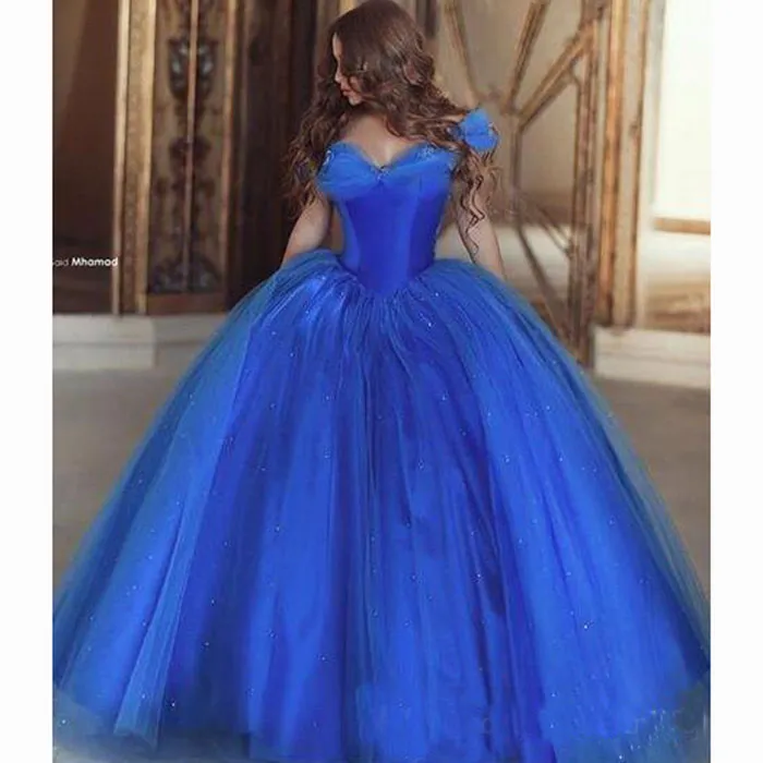 Robe romantique cendrillon Quinceanera, épaules dénudées, en Organza, bleu ciel, tenue de bal, tenue de soirée, Cosplay, 317P