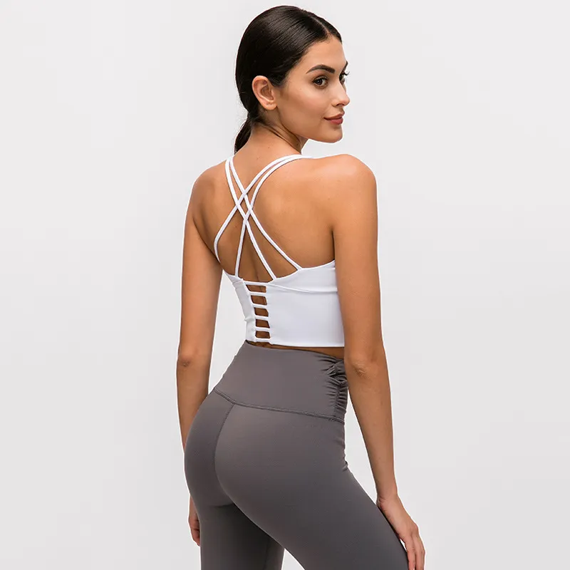 luyogapsports lu ヨガスポーツブラ女性の背中の開いたアクティブウェアフィットネス lu ブラジャー小さなサスペンダー薄いショルダーストラップクロスバックジム下着