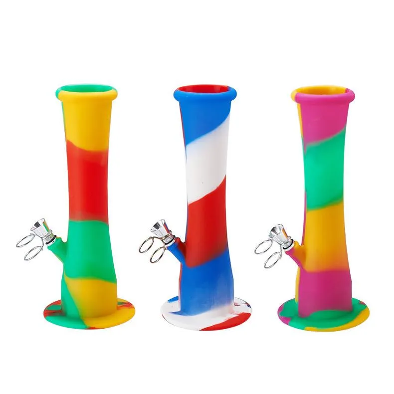 Bong en silicone avec tige en métal Diffus coloré Portable pliable fumer de l'eau bongs 235 mm narguilés